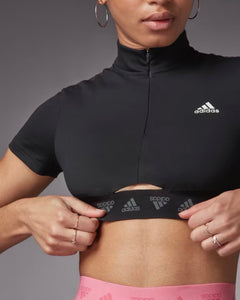 Adidas Hyperglam Crop Zip T-Shirt in Black