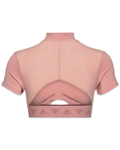 Adidas Hyperglam Crop Zip T-Shirt in Pink