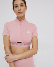 將圖片載入圖庫檢視器 Adidas Hyperglam Crop Zip T-Shirt in Pink