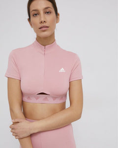 Adidas Hyperglam Crop Zip T-Shirt in Pink