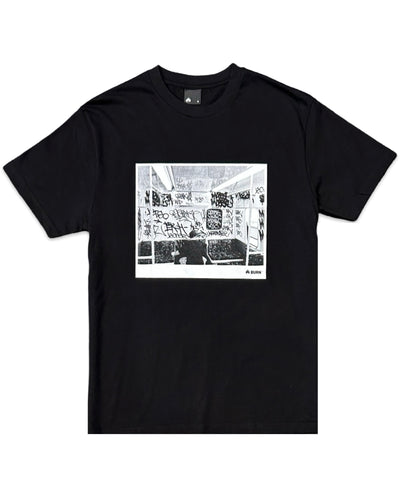 Burn Clothing Bomb Train Print Short Sleeve T-Shirt in Black