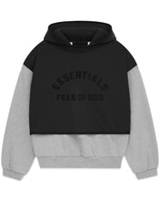 將圖片載入圖庫檢視器 Essentials Fear of God Layered Nylon Fleece Hoodie in Grey / Black