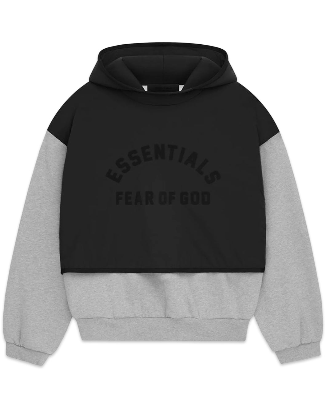 Essentials Fear of God Layered Nylon Fleece Hoodie in Grey / Black