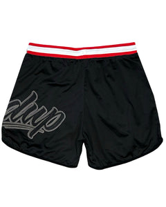 Geedup Script Perforated Shorts in Black / Red (2021)