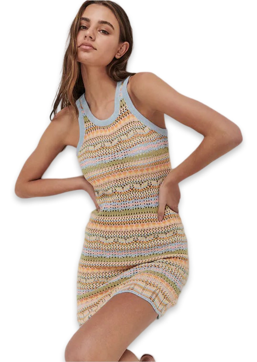 Ghanda Annika Mini Dress Crochet in Dreamer Stripe