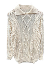 Load image into Gallery viewer, Handmade Vintage Cable Knit Collared Wool Jumper