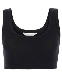 Palm Angels Fitted Ribbed Cropped Tank Top in Black