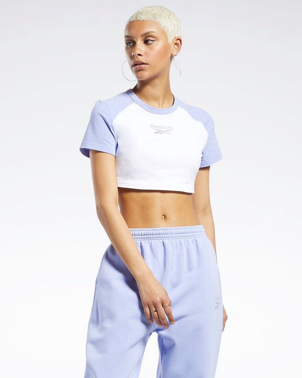 Reebok Classics Crop Sparkle T-Shirt in White / Lilac Glow