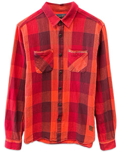 Scotch & Soda Long Sleeve Twill Check Shirt in Red