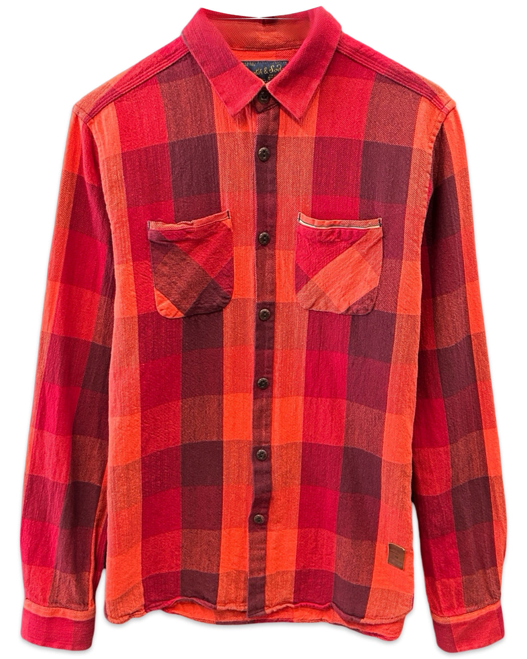 Scotch & Soda Long Sleeve Twill Check Shirt in Red