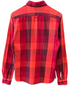 Scotch & Soda Long Sleeve Twill Check Shirt in Red