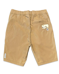 AAPE By *A Bathing Ape® Now Badge Woven Shorts in Tan - Bisy Clothing