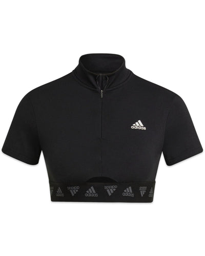 Adidas Hyperglam Crop Zip T-Shirt in Black - Bisy Clothing