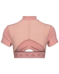 Adidas Hyperglam Crop Zip T-Shirt in Pink - Bisy Clothing