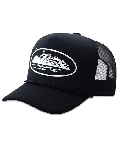 Corteiz OG Alcatraz Trucker 21' Hat in Black / White - Bisy Clothing