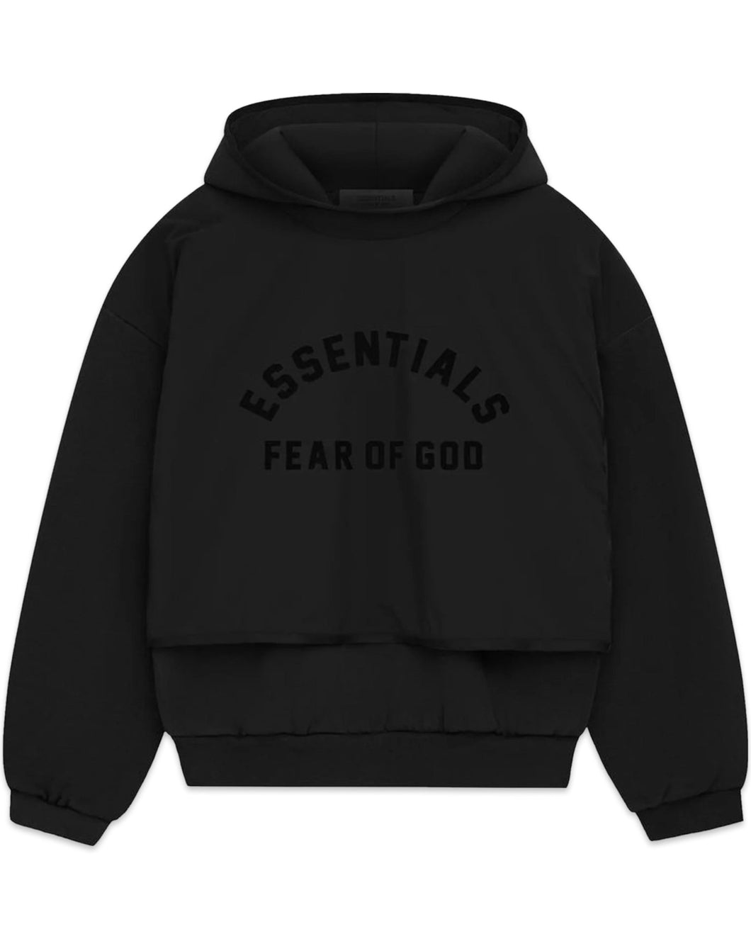 Essentials Fear of God Layered Nylon Fleece Hoodie in Jet Black - Bisy Clothing