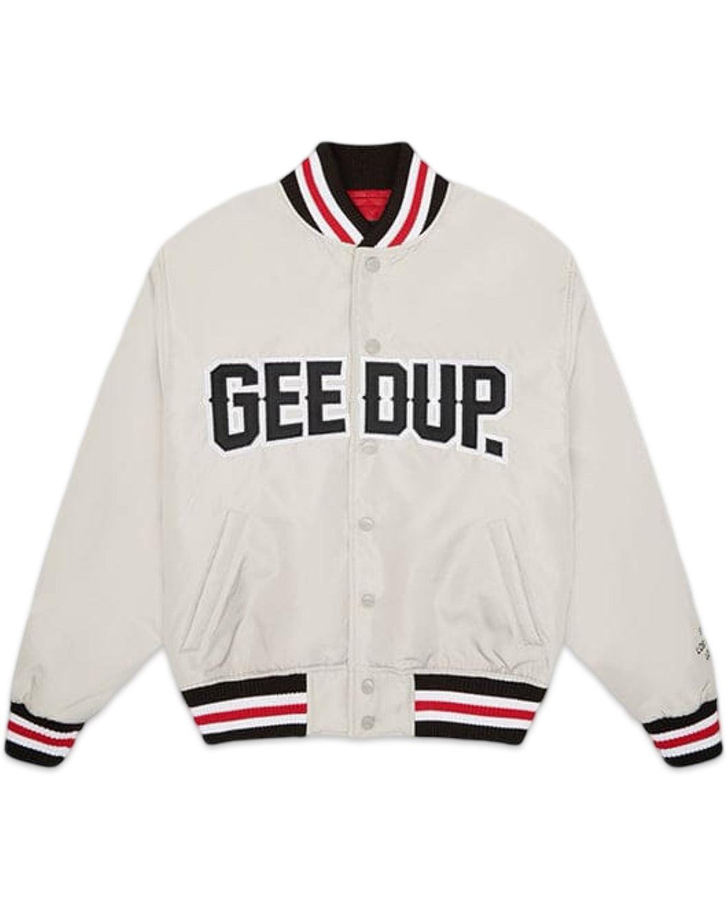 Geedup Company Varsity Bomber Jacket in Grey/Red - Bisy Clothing