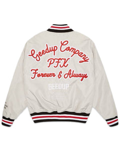 Geedup Company Varsity Bomber Jacket in Grey/Red - Bisy Clothing