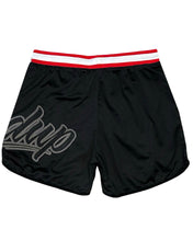 將圖片載入圖庫檢視器 Geedup Script Perforated Shorts in Black / Red (2021) - Bisy Clothing