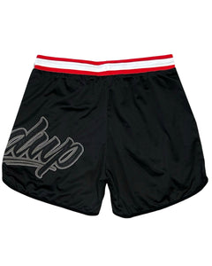 Geedup Script Perforated Shorts in Black / Red (2021) - Bisy Clothing