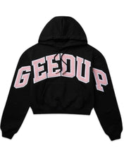 Load image into Gallery viewer, Geedup Team Logo Cropped Hoodie Black/Dusty Pink (2025) - Bisy Clothing