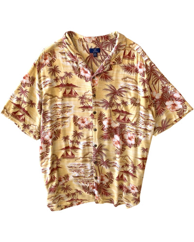 GEORGE Size 3XL Short Sleeve Linen Shirt Paradise Print - Bisy Clothing