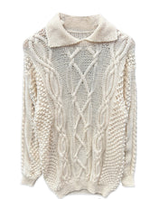 Load image into Gallery viewer, Handmade Vintage Cable Knit Collared Wool Jumper - Bisy Clothing