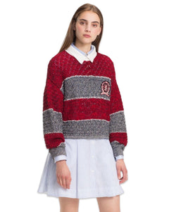 Hilfiger Collection by Tommy Hilfiger Cropped Crest Polo Shirt in Cabernet - Bisy Clothing