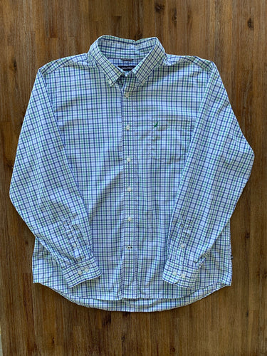 NAUTICA Size XL Long Sleeve Green, White and Blue Check Button Shirt Men's APR821 - Bisy Clothing