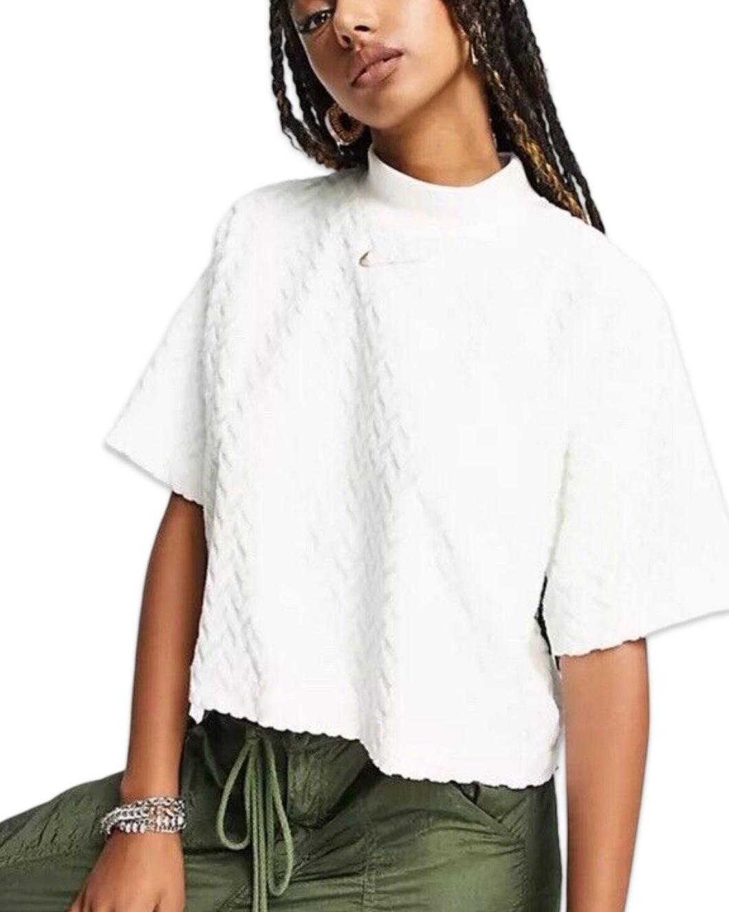 Nike NSW Jacquard Boxy Crop T-Shirt in Sail / Hemp - Bisy Clothing