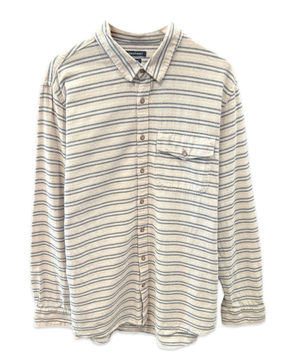 Sportscraft LinenLike Long Sleeve Shirt Beige / Navy Striped - Bisy Clothing