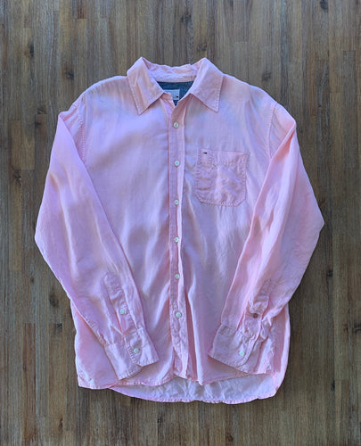 TOMMY HILFIGER Size S Long Sleeve Linen Shirt in Salmon Pink Men's SEP99 - Bisy Clothing