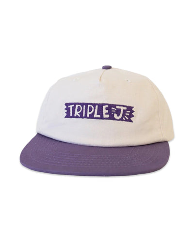 Triple J Canvas Strapback Cap in White / Purple ⏐ One Size - Bisy Clothing